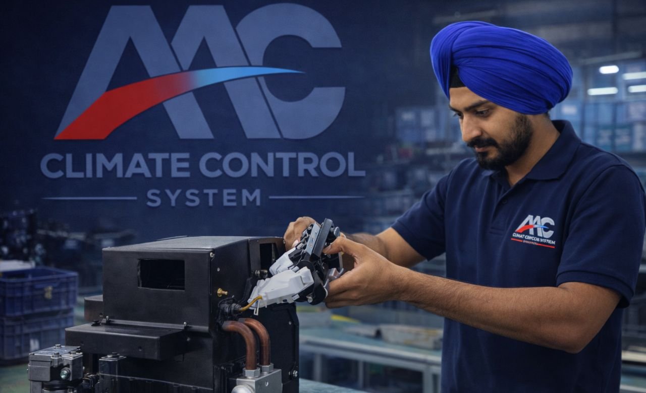 AAC CLIMATE CONTROL PERSON INSTALLING UNIT IN OEM AND ASSEMBLING IT